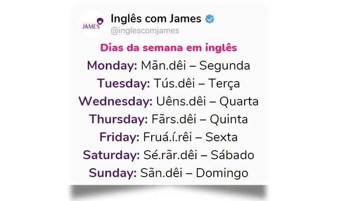 Os 7 Dias da semana em inglês: Como escrever e pronunciar